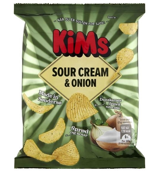 (Gratis ved køb for 250kr) Kims Sour Cream & onion - Chipspose 25g