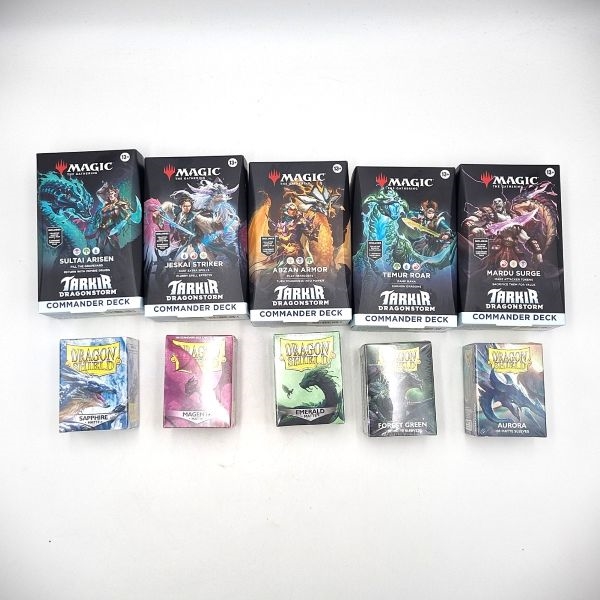 Alle 5 Tarkir Dragonstorm - Commander Decks og 5x Dragon shield sleeves - Magic the Gathering