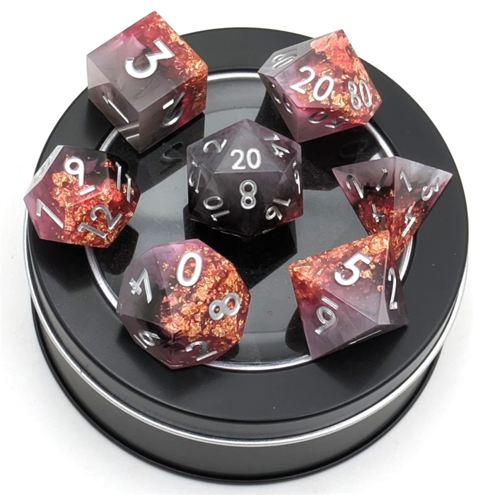Sharp Edge Resin Dice Set - Amethyst Gold leaf - Epic Dwarf Dice