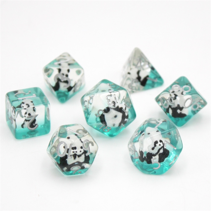 Clear Green Panda Dice - Resin Terninger - Rollespilsterninger - Epic Dwarf Dice