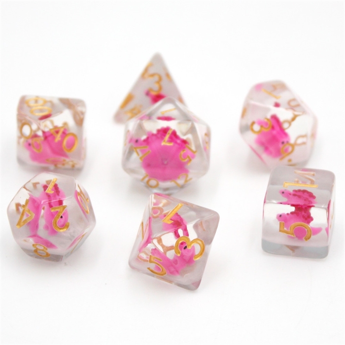 Clear Pink Dinosaur - Resin Terninger - Rollespilsterninger - Epic Dwarf Dice