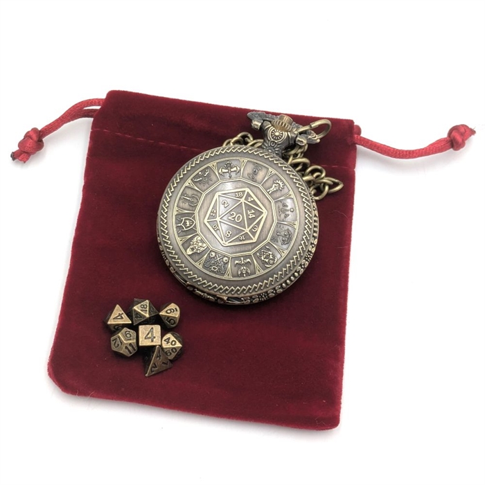 Pocket Watch Edition - D20 - Messing farve - Mini Metal Rollespilsterninger - Epic Dwarf Dice