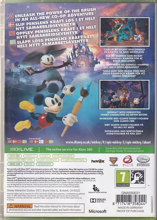 Disney Epic Mikey 2 The Power of Two - XBOX 360 (B Grade) (Genbrug)
