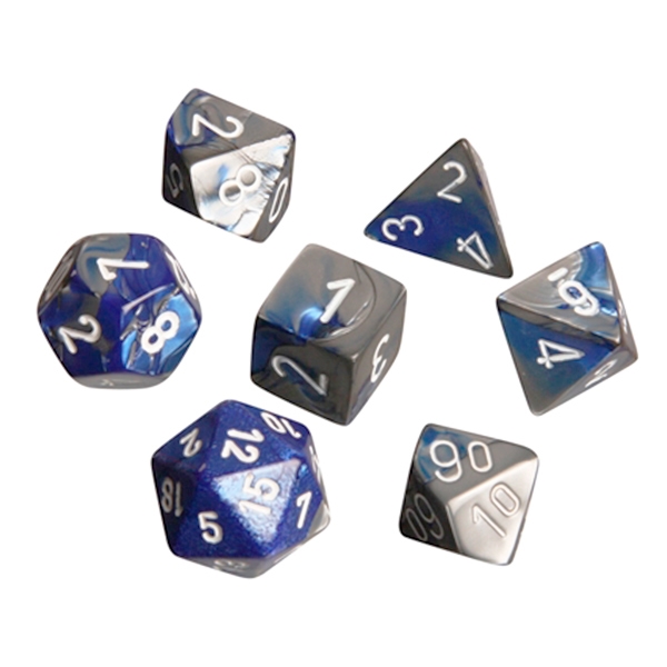 Gemini Blue Steeel White - Polyhedral Rollespils Terning Sæt - Chessex