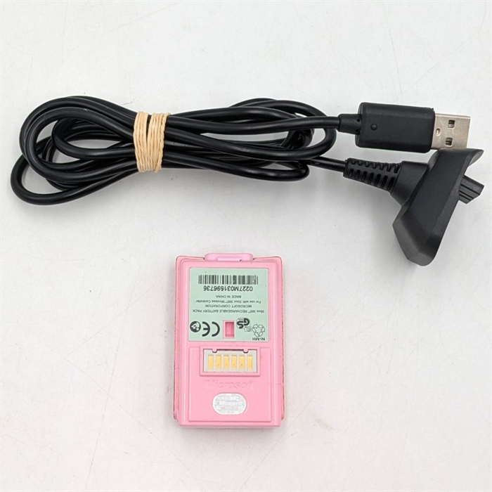Genopladeligt Batteri og Ladekabel til Controller - Pink og Sort - XBOX 360 Tilbehør (B Grade) (Genbrug)