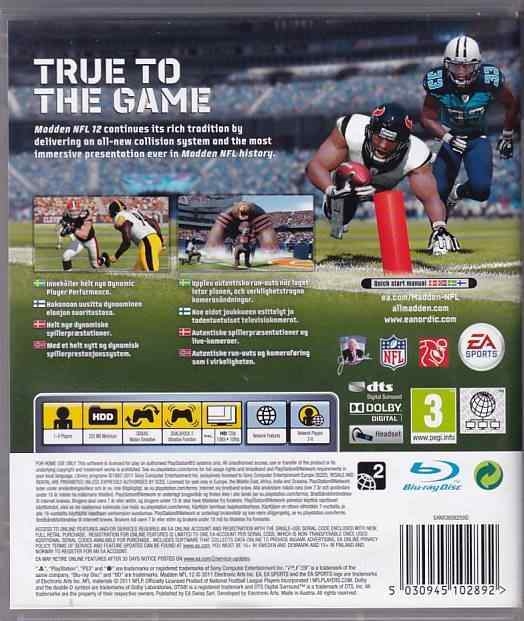 25,- Madden NFL 12 - PS3 (B Grade) (Genbrug) - PS3 (B Grade) (Genbrug)