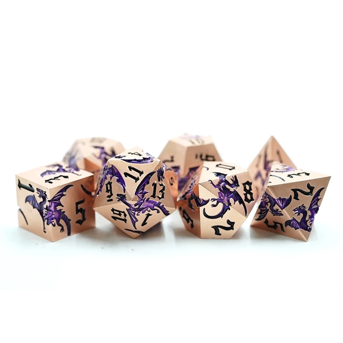 Metal Dragon Bronze med Lilla Drager - Metal Rollespilsterninger - Epic Dwarf Dice
