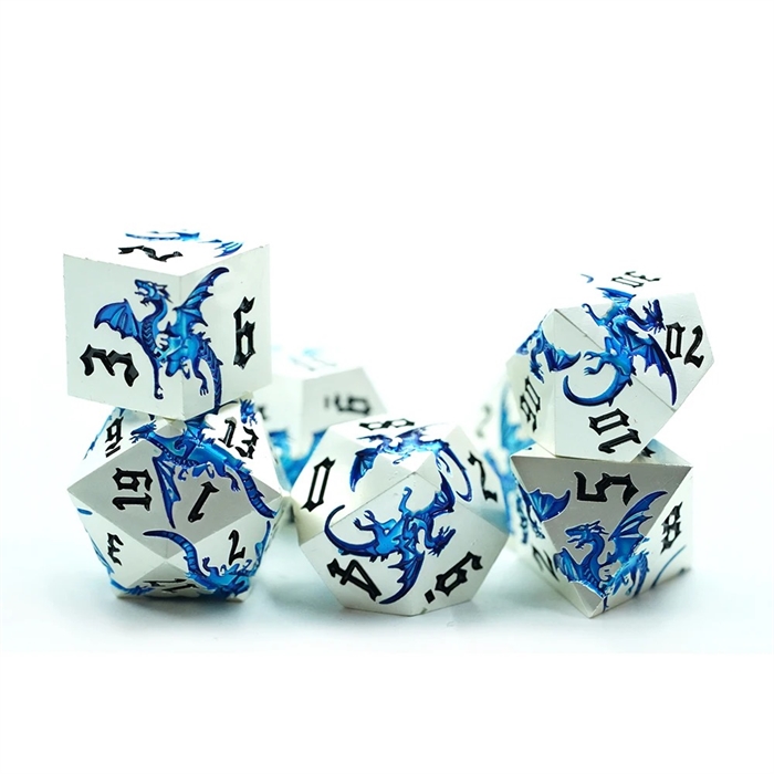 Metal Dragon lys metal med Blå Drager - Metal Rollespilsterninger - Epic Dwarf Dice