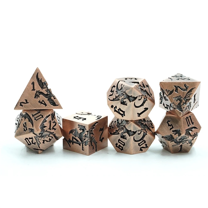 Metal Dragon mat Bronze med sorte Drager - Metal Rollespilsterninger - Epic Dwarf Dice