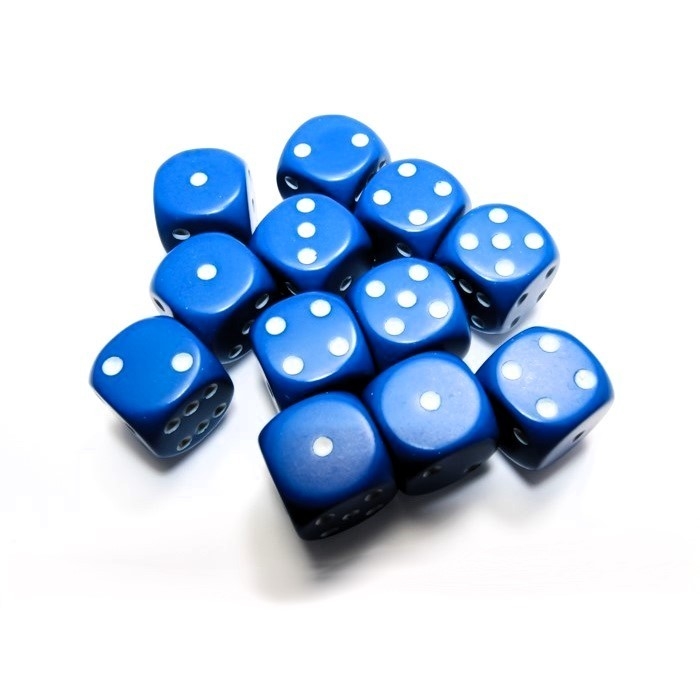 Opaque Blue and white 16mm d6 Dice block (12 Terninger) - Rollespilsterninger - Chessex