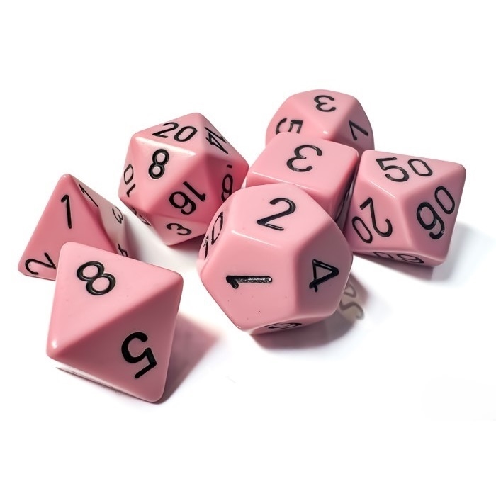 Opaque Pastel Pink and black Dice Set - Rollespilsterninger - Chessex