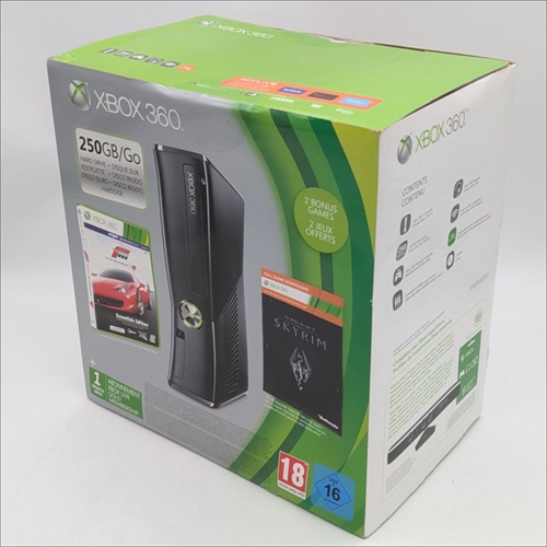 XBOX 360 S - Sort - Konsol - Komplet I Æske - 250GB - SNR 406009221205 (B Grade) (Genbrug)