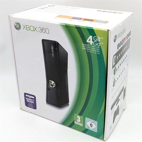 XBOX 360 S - Sort - Konsol - Komplet I Æske - 4GB - SNR 016190410708 (B Grade) (Genbrug)