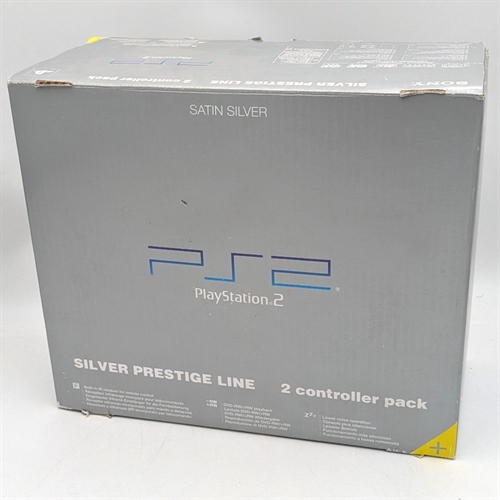 Playstation 2 - Satin Silver Prestige Line - Komplet I Kasse - SCPH-50004 SS - SNR AC2829504 (B Grade) (Genbrug)