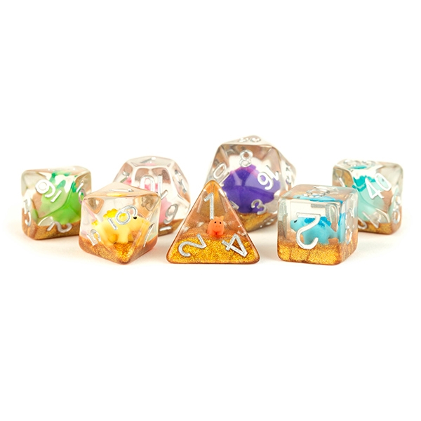 Rainbow Dinosaur Dice - Polyhedral Resin 16mm - Rollespilsterninger - Metallic Dice Games