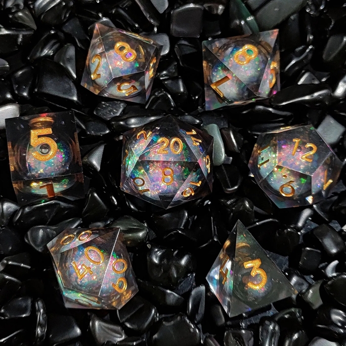 Resin Sharp edge Liquid Core - Galaxy - Rollespilsterninger - Epic Dwarf Dice
