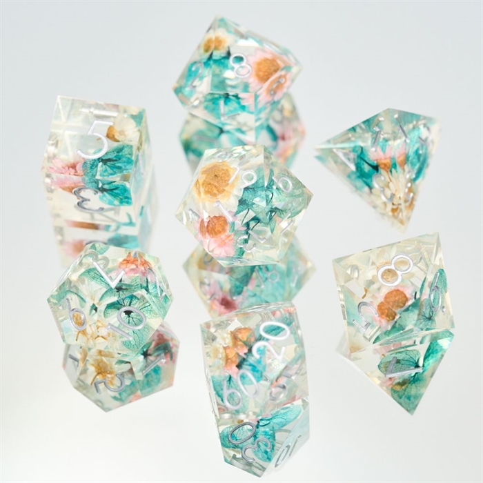 Sharp Edge Resin Dice Set - Colorful Flower - Rollespilsterninger - Epic Dwarf Dice