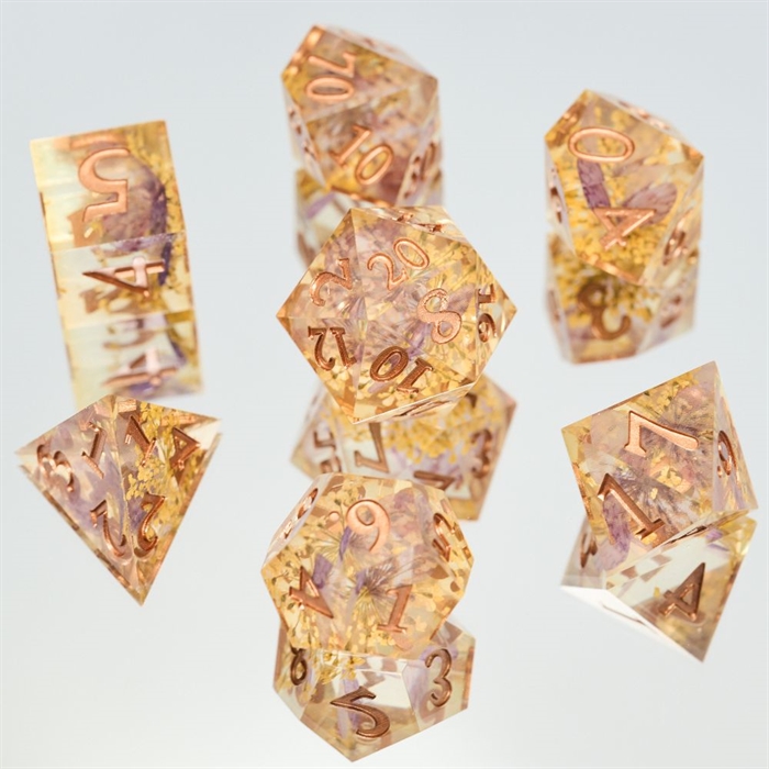 Sharp Edge Resin Dice Set - Yellow Flower - Rollespilsterninger - Epic Dwarf Dice