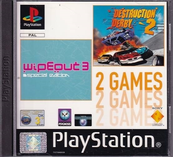 Wipeout 3 Special Edition + Destruction Derby 2 - PS1 (B Grade) (Genbrug)